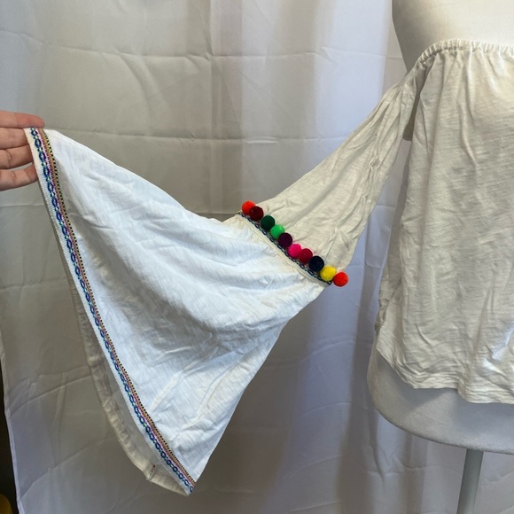 Pitusa White Off-Shoulder Blouse with Blue Accents - Picture 2 of 6